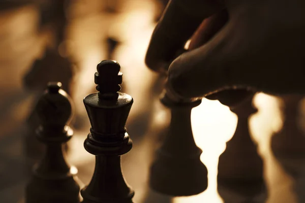 Chess Player Moving Piece Chessboard Hand Close — Stock Photo, Image