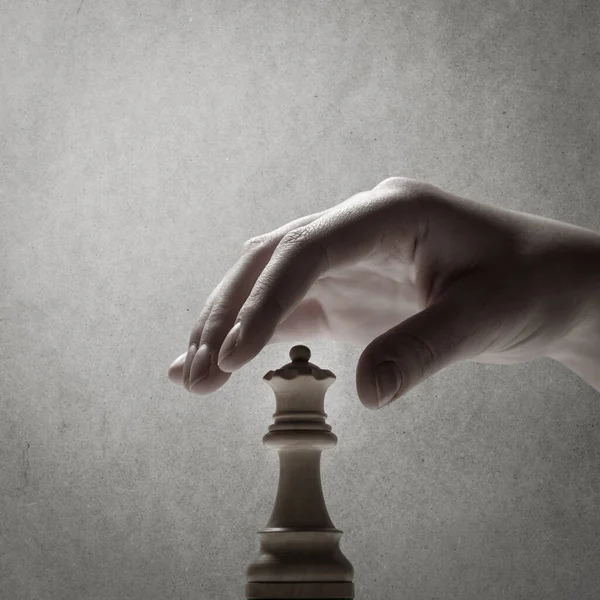 Chess Player Hand Taking Queen Piece Blank Copy Space — Stock Photo, Image