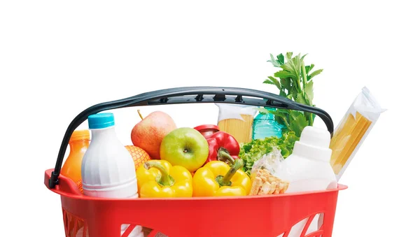 Shopping Basket Filled Goods Isolated White Background — Stock Photo, Image