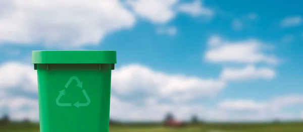 Prázdný Koš Recyklaci Zelená Krajina Pozadí Oddělený Koncept Sběru Recyklace — Stock fotografie