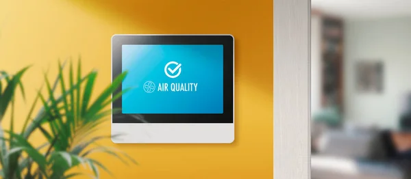 大気汚染を室内で追跡する高品質のモニタ スマートホームコンセプト — ストック写真