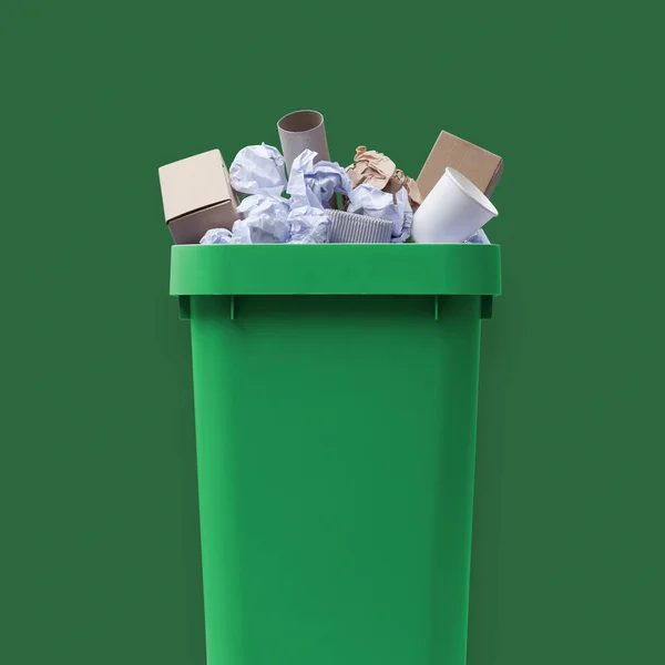 Garbage Can Full Paper Waste Recycling Separate Waste Collection Concept — Stock Photo, Image