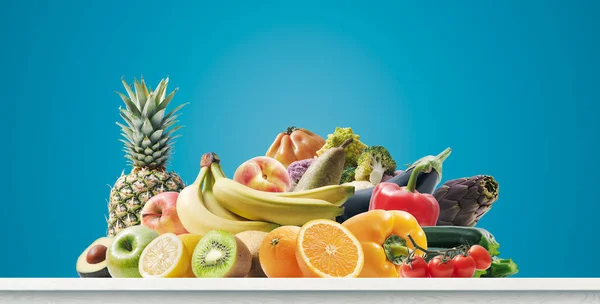 Friss Zöldségek Gyümölcsök Egészséges Ételek Diéta Koncepció — Stock Fotó