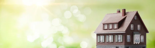 Modello Casa Bokeh Luci Sullo Sfondo Immobiliare Concetto Ristrutturazione Casa — Foto Stock