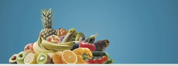 Frisches Gemüse Und Obst Gesunde Ernährung Und Diätkonzept — Stockfoto