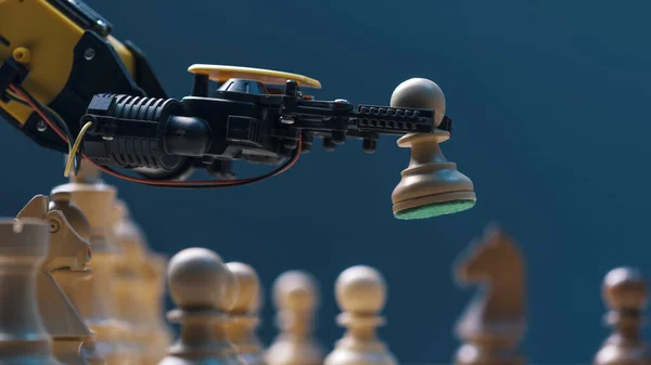 Robot Moving Chess Pieces Chessboard Close — Fotografia de Stock