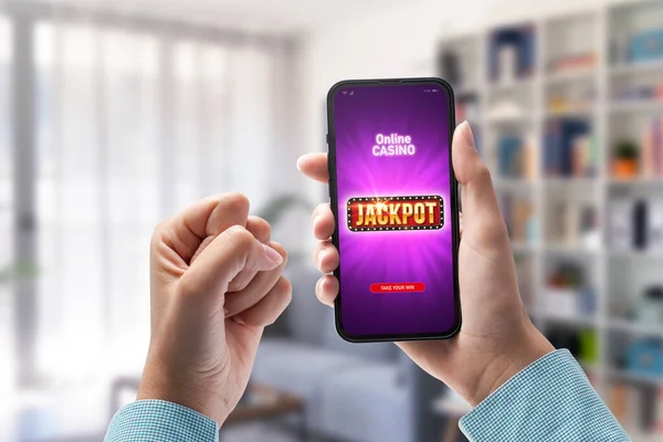 User Winning Jackpot Online Casino App Online Games Gambling Concept — Stock Photo, Image