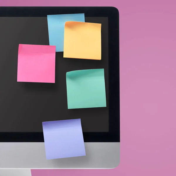 Colorful Sticky Notes Computer Screen Ideas Planning Concept — Stock Photo, Image