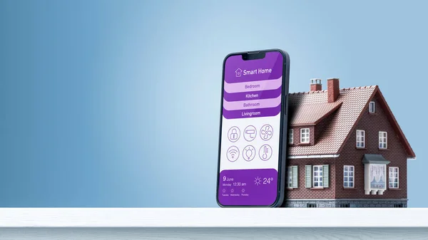Smart Home Control App Smartphone Model House Home Automation Concept —  Fotos de Stock