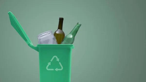 Garbage can full of glass waste, recycling and separate waste collection concept