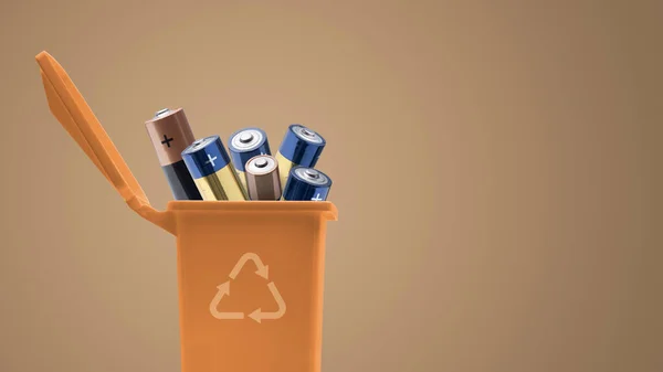 バッテリー リサイクル 有害廃棄物処理の概念が満載のゴミ箱 — ストック写真