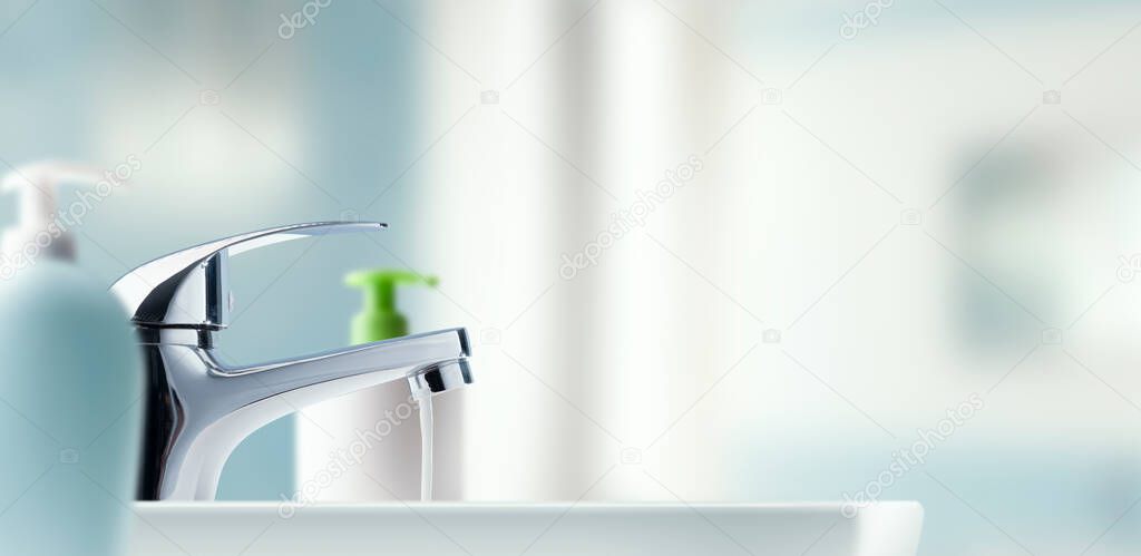 Bathroom sink with toiletries, hygiene and lifestyle concept