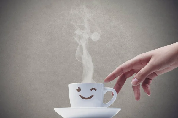 It's coffee break time with cute smiling character cup