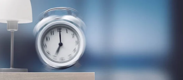 Vintage Twin Bell Alarm Clock Ringing Bedroom — Stock Photo, Image