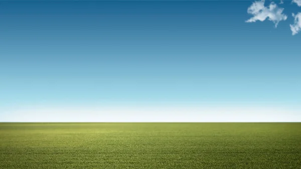 Lush Green Grass Blue Summer Sky Landscape Background — Stockfoto