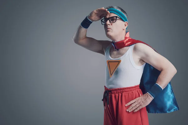 Funny Superhero Glasses Looking Away Blank Copy Space — Stock Photo, Image