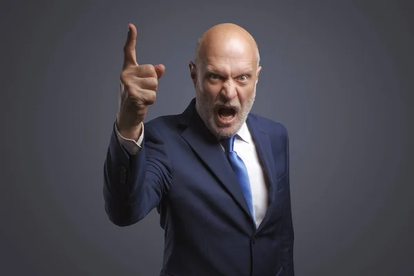 Angry Boss Shouting Camera Scolding Employee — Stock Photo, Image