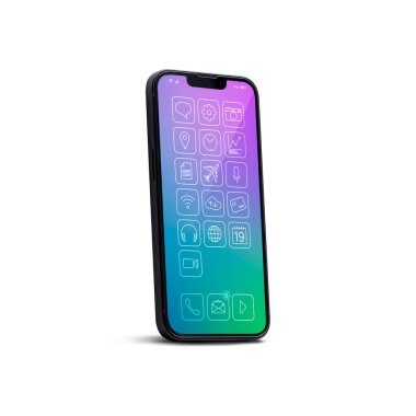 Minimalist ev ekranı ve mobil uygulamaları olan akıllı telefon, kullanıcı arayüzü kavramı