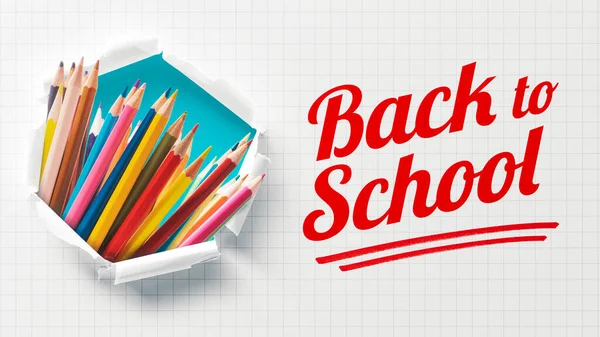 Back School Banner Set Colored Pencils Paper Hole Creativity Learning — Stock Photo, Image