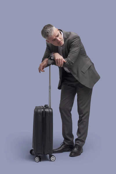 Corporate Businessman Business Trip Tired Waiting — Stock Photo, Image