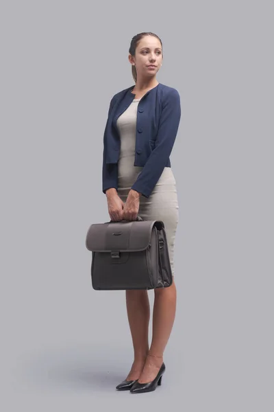 Confident Corporate Businesswoman Standing Holding Briefcase Business Career Concept — Stock Photo, Image
