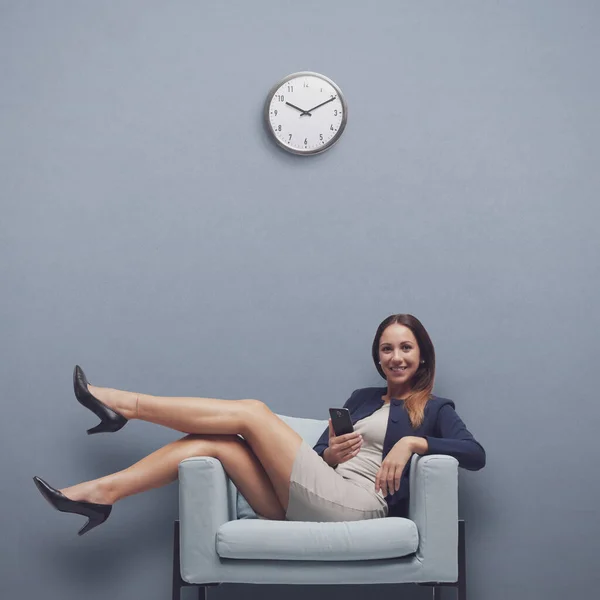 Young Provocative Woman Having Job Interview She Smiling Camera — Stock Photo, Image