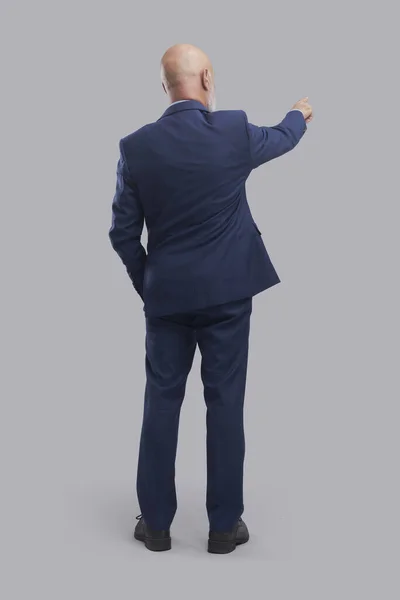 Corporate Businessman Standing Pointing Forward Back View — Stock Photo, Image