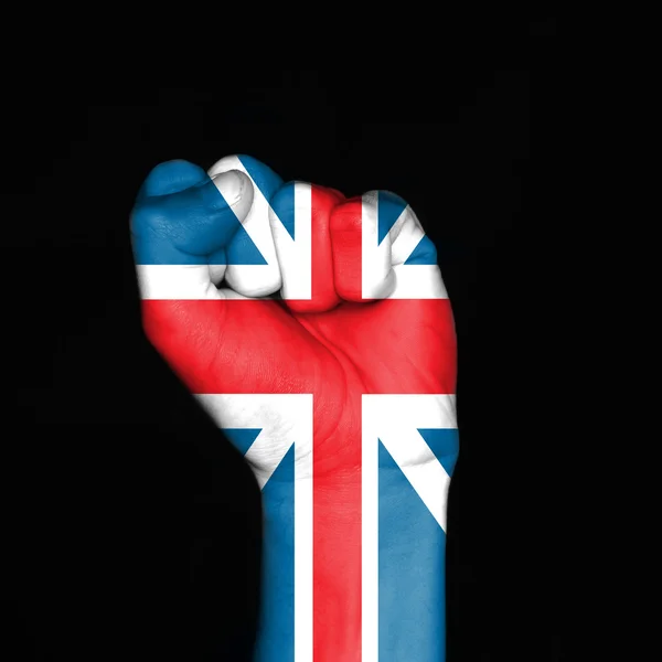 Englands Flagge mit der Faust auf schwarzem Hintergrund. Symbol der Stärke. — Stockfoto