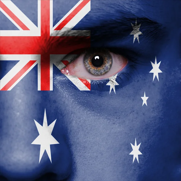 Australië vlag geschilderd op gezicht — Stockfoto