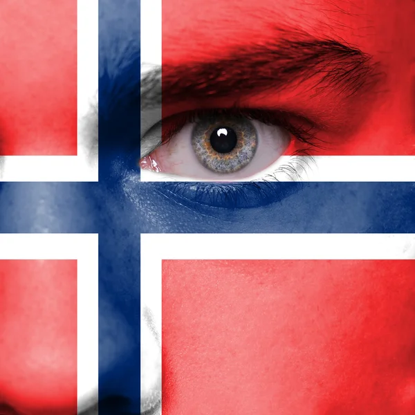 Norge flagga målade ansiktet — Stockfoto