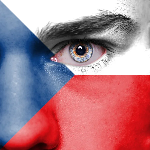 Czech Republic flag painted on face — Stock Photo, Image
