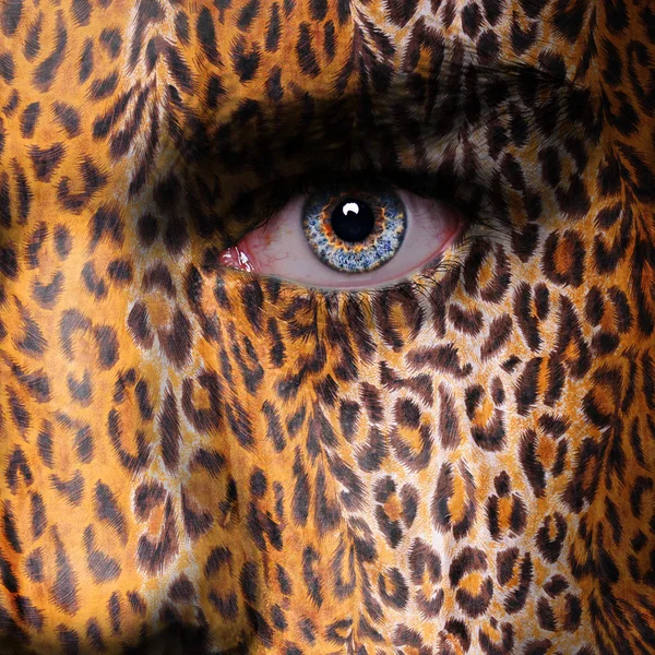 Padrão de leopardo no rosto — Fotografia de Stock