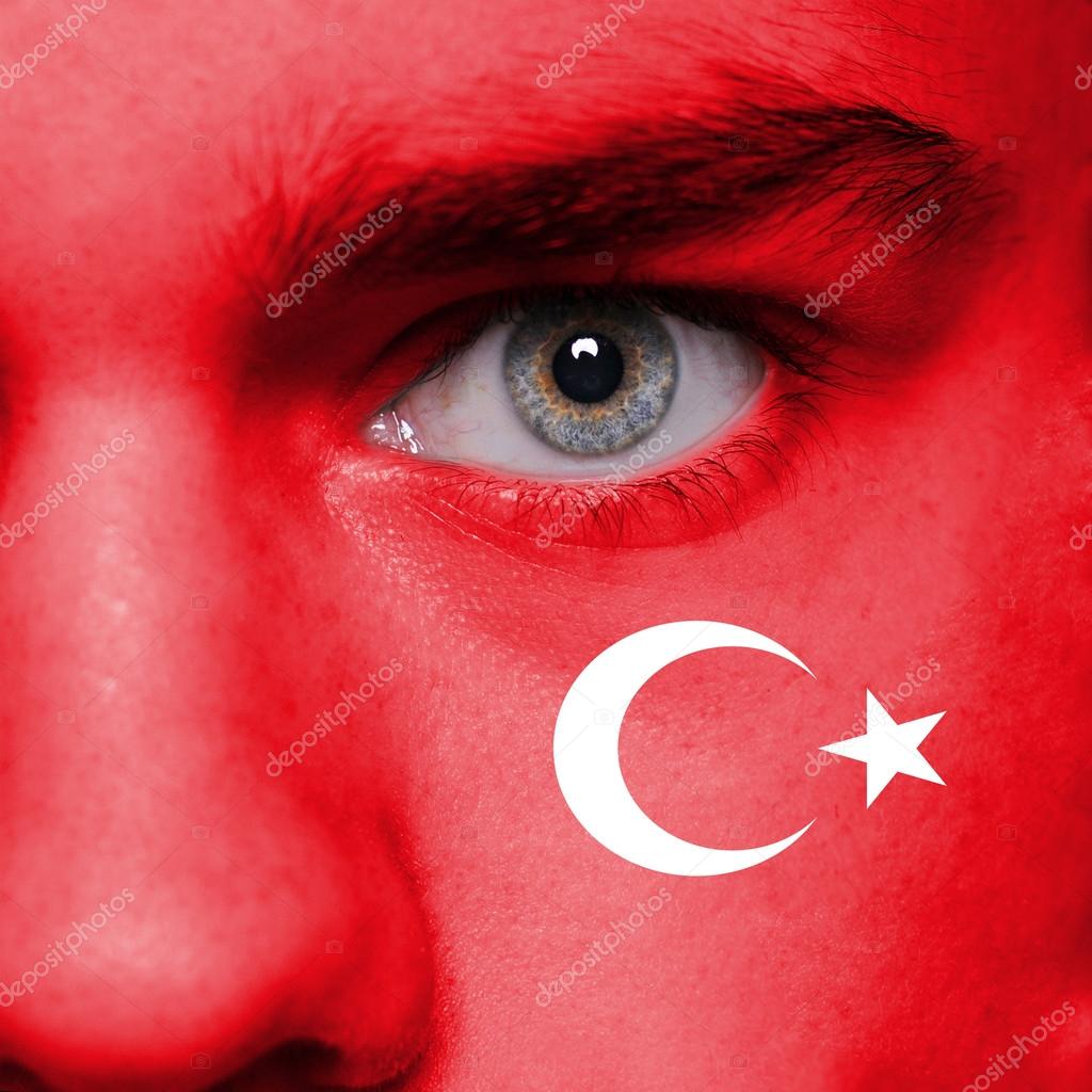 Human Face Painted With Flag Of Turkey Stock Photo C Kwasny222