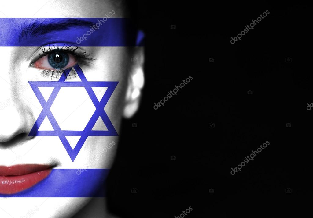 Israel flag painted on woman face