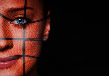 kadının yüzündeki basketbol desen