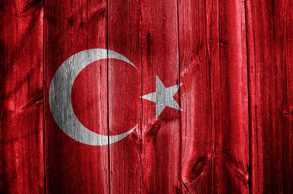 Flag of Turkey painted on grungy wood plank background — Stock Photo, Image