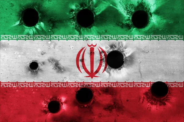 Iran flag with bullet holes — Stock Photo, Image