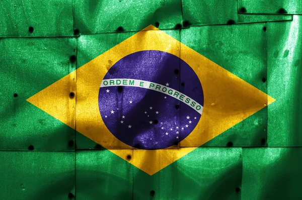 Brasil vlag op oude vliegtuig metalen plaat — Stockfoto