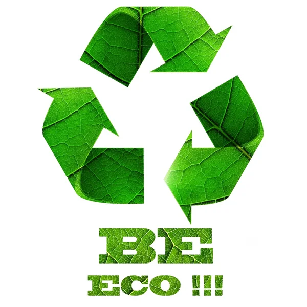 Recycler le symbole avec la texture des feuilles - Be Eco — Photo