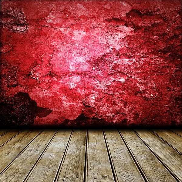 Dark vintage červený pokoj s dřevěnou podlahou — Stock fotografie