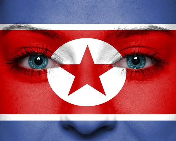 Bandeira da Coreia do Norte pintada no rosto humano — Fotografia de Stock