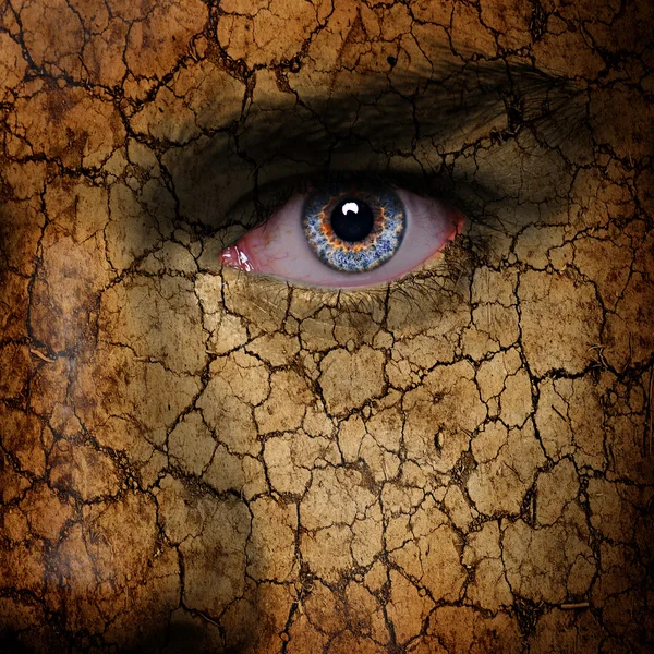 Cracked earth pattern on man face — Stock Photo, Image