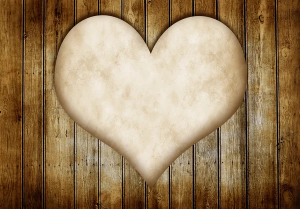 Wooden planks background with paper heart shape — Stock Photo, Image