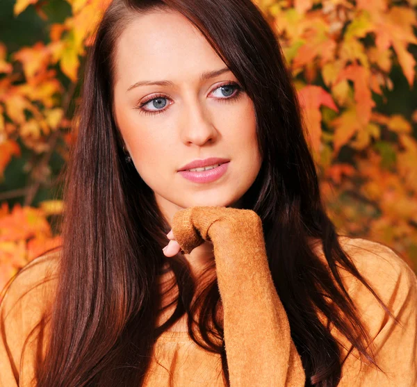 Bella donna elegante nel parco di autunno — Foto Stock