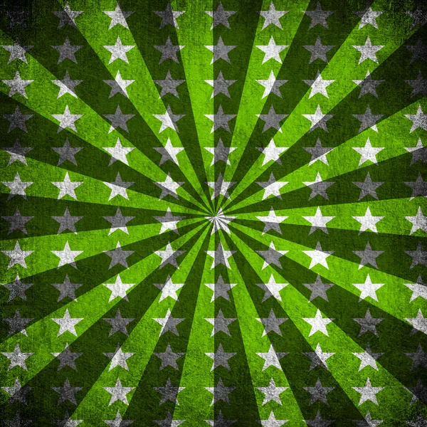 Grüne Sonnenstrahlen und Sterne Grunge Hintergrund — Stockfoto