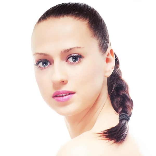 Retrato jovem mulher com olhos azuis — Fotografia de Stock