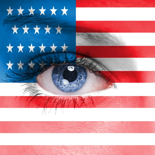 USA flag on human face — Stock Photo, Image