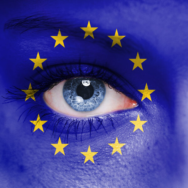 Europe Union flag painted on face