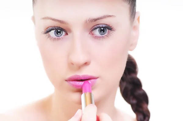 Beautiful woman with lipstick — Stock Photo, Image