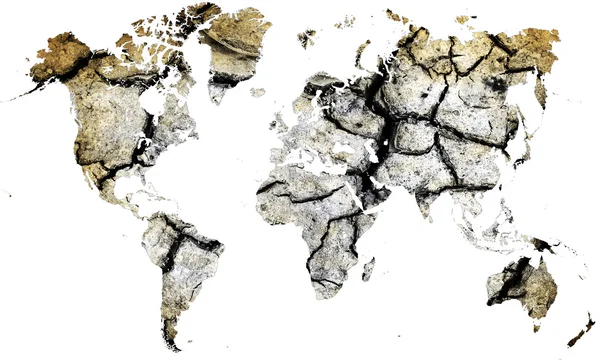 Mapa světa s kontinenty od suché opuštěné půdy — Stock fotografie